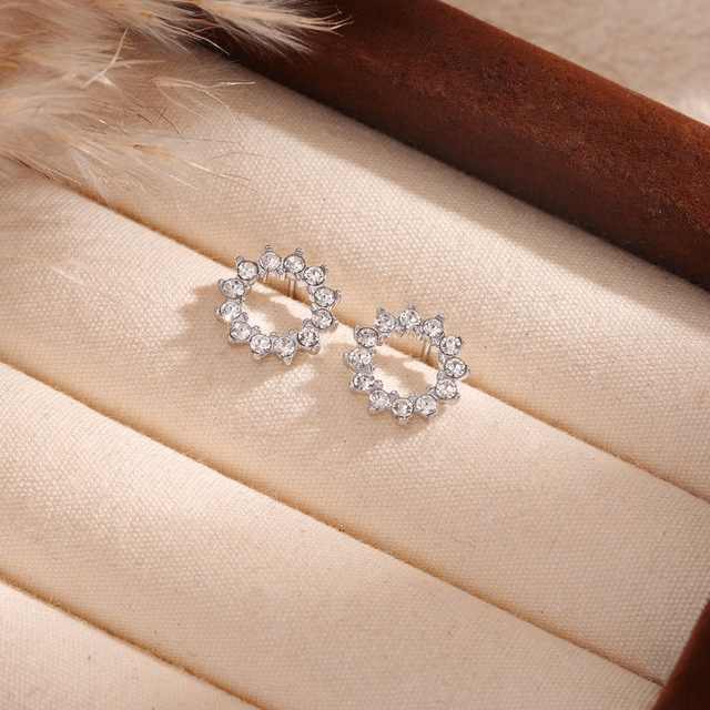 Clous d'oreilles argentés cercle strass étincelants