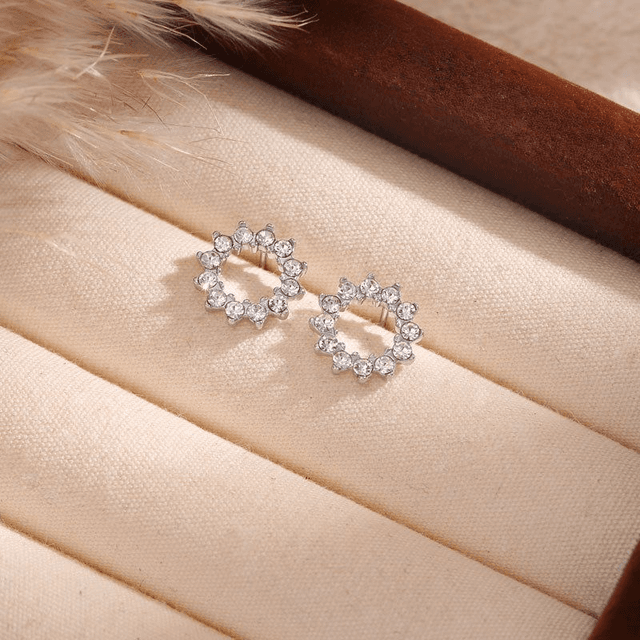 Clous d&#039;oreilles argentés cercle strass étincelants